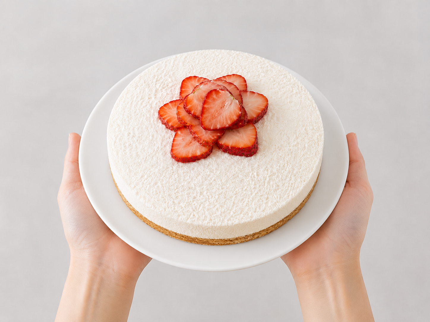 ホールケーキを持つ手